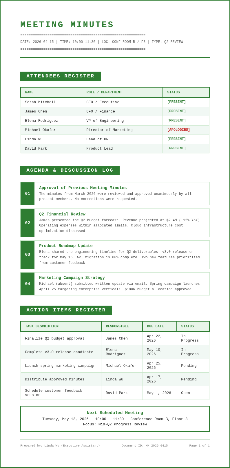 Financial statement meeting minutes